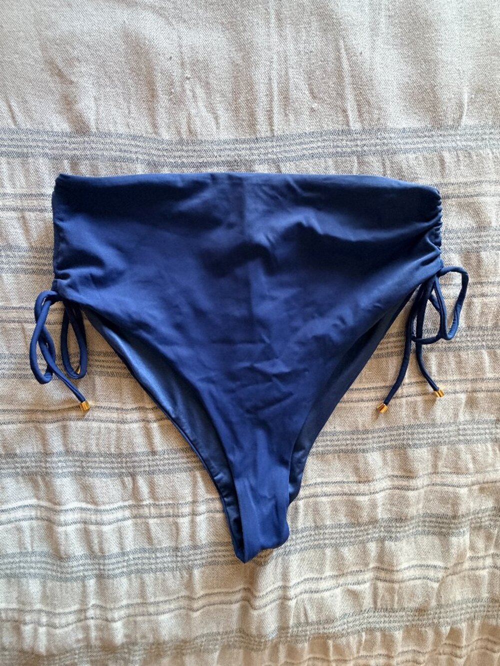 Agua Bendita Etta Bikini Bottom Ocean Blue Side Tie Gold Beads XL / NWT